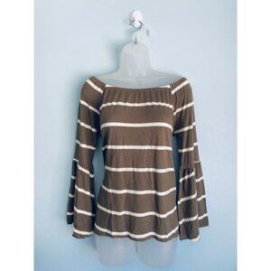 NWT Striped Long Sleeve Top Green and White Medium Chaser